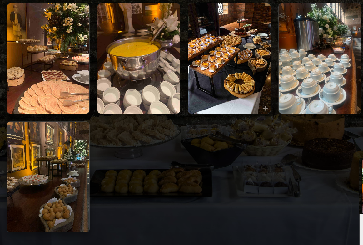 Coffee break com mesa de doces e salgados